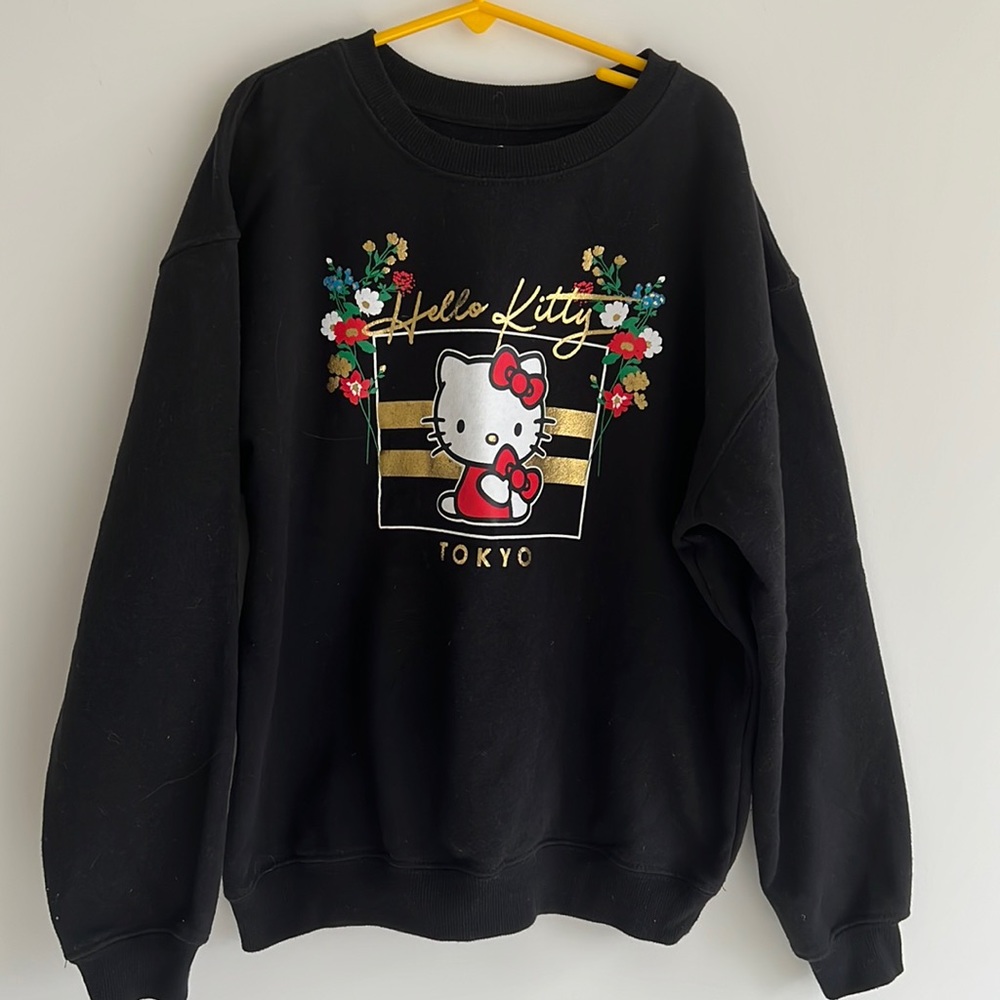 Hello Kitty Girls Black Sweatshirt Sz M 9/10 Sanrio Graphic Crewneck Top
